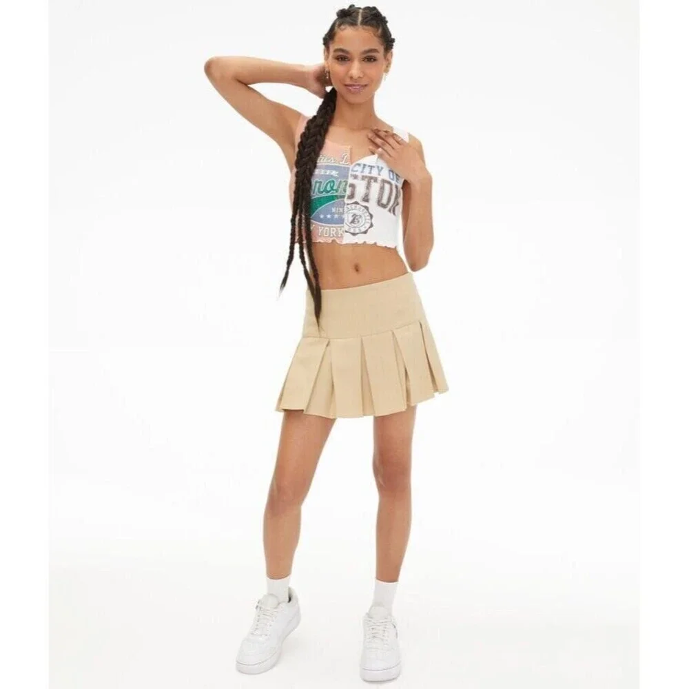 Aeropostale Solid Low-Rise Pleated Kakhi Skort Skirt Size XL Y2K
